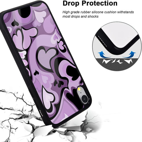 Idocolors Purple Love Heart Printed Cases for iPhone XR,Cute Soft TPU Hard Back Shatter-Resistant Shockproof Anti-Fall Protective Girly Painting A...