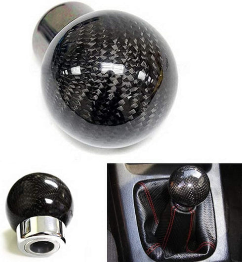 iJDMTOY Gloss Black 2-Inch Real/Genuine Carbon Fiber Shift Knob Ball Compatible with Compatible w/most 8mm 10mm 12mm M8 M10 M12 1.25 1.50 1.75 Thr...