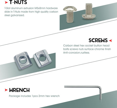 150 sets Screws Nuts Kit for 2020 Series Conrner Bracket Connector,150Pcs M5 T Nuts+150Pcs M5 x 8mm Hex Socket Head Screws for Aluminum Profile Ac...