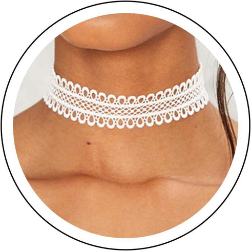 Boho Wide Lace Necklace Choker White Hollow Lace Choker Necklace Gothic Lace Collar Chain Necklace Vintage Plain Lace Clavicle Necklace Jewelry fo...