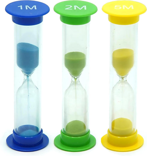 Sand Timer for Kids Set of 3 Small Colorful Hourglass Acrylic Covered Clock 1Min 2Min 5Min for Classroom, Home & Kids Room...