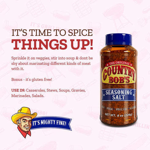 Country Bob's Original Seasoning Salt 8 oz (Pack of 2) | Quick & Easy Flavor Boost for Meat, Poultry, Veggies, & Pork | Simple One-Step Seasoning ...