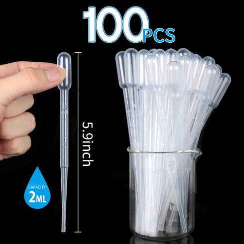 Teenitor 2ML Plastic Transfer Pipettes Eye Dropper 100PCS Disposable Pipettes Dropper, Plastic Pipettes for Essential Oils, Transfer Liquids for E...