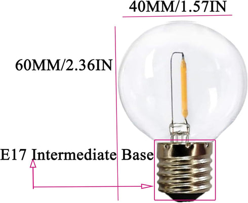 G40 Globe Replacement Bulbs C9/E17 Intermediate Base 1W G40 Shatterproof Waterproof Clear Plastic LED Filament Bulb Warm White 2700K Outdoor Strin...