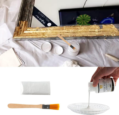 Gilding Adhesive Kit, Gold Leaf Sheets Glue, Gold Foil Paint for Craft Art, Epoxy Resin, Glass, Wood Use?90 ml + Brush + Gloves...