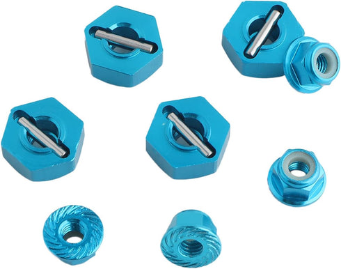 12mm Wheel Hex Hubs Drive Adapter 5mm Thick & Flange M4 Lock Nuts Aluminum for Redcat Axial HSP WLtoys Himoto RC Truck Model Car Upgrade Parts (Bl...
