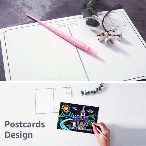 Magic Scratch Art Paper(7.9"x5.5") Rainbow Landscape Engraving Art Mini Scratchboard DIY Pads for Adults and Kids, Crafts Set: 12 Sheets Scratch P...