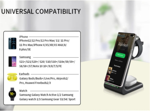 Wireless Charger,3 in 1 Qi-Certified Portable Fast Wireless Charging Station for Samsung Serise S20/Note 10/S9/S8 Samsung Galaxy Watch (with Power...