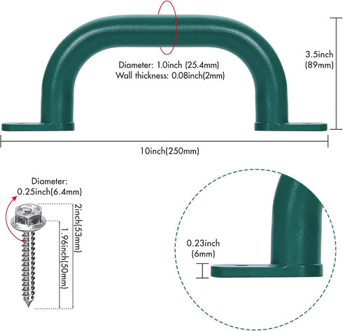2 Pack 10'' Playground Accessories Handles Green, Outdoor Playset Grab Handles, Swing Set Hardware Kit Handles, Kids Grab Bar for Playhouse,Treeho...