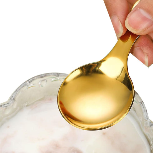6 Pcs Stainless Steel Short Handle Thickened Small Round Spoons For Honey Candy Coffee Tea Salt Jam and Mustard - Ice Cream Dessert Spoon (D Silve...
