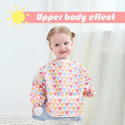 Little Dimsum Full Sleeved Feeding Bib 2 Pack,Baby & Toddler Waterproof Bib Apron,Food Protection Large Pocket Eating Smock 6-36 Months(Pink/Red)...