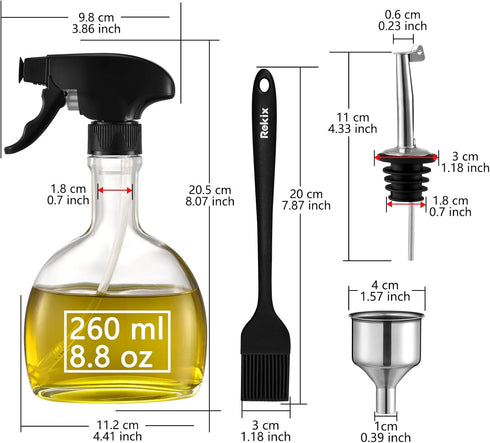 Glass Oil Spray Bottle, 8.8oz Oil Sprayer for Cooking, Large Olive Oil Sprayer, Oil Mister for Air Fryer, BBQ, Kitchen Oil Spritzer, Cooking Spray...
