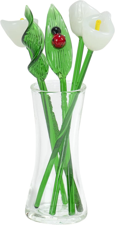Red Co. Decorative Glass Lovely Flower Bouquet with Vase, Gift Boxed – White Calla Lilies...