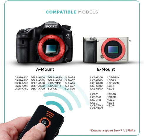 Foto&Tech IR Wireless Remote Control Compatible with Sony A7R IV III II,A7III A9 A7 II A7 A7R A7S A6600 A6500 A6400 A6300 A6000 A55 A65 A77 A99 A9...