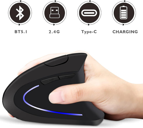 Neises Bluetooth Ergonomic Mouse for iPad, MacBook, Laptop - Rechargeable, Adjustable DPI, Silent Click...