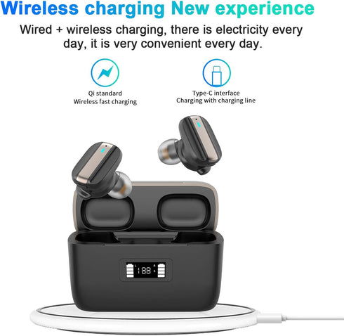Bluetooth Earbuds 5.0 Wireless Earbuds CVC8.0 Noise Cancelling with Wireless Charging Case, IPX8 Waterproof TWS Stereo Headphones in Ear Built in ...