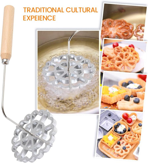 CALIDAKA Bunuelos Mold with Handle Rosette Iron Molds,Waffle Rosettes Molds 4.8inch Aluminum Alloy Waffle Molds Achappam Molds Funnel Cake Ring Bu...