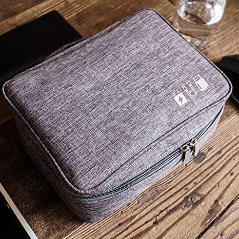 Cable Organizer, Water-repellent Charger Organizer Travel Case, Electronic Accessory Bag with Removable Dividers (Grey)...