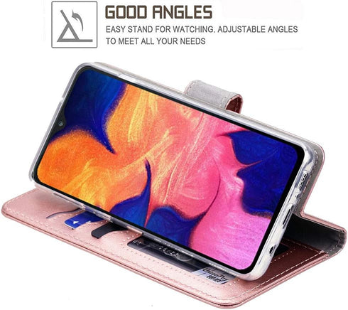 Galaxy A10E Wallet Case, Premium PU Leather Flip Cover with Card Slots & Kickstand - Rose Gold...