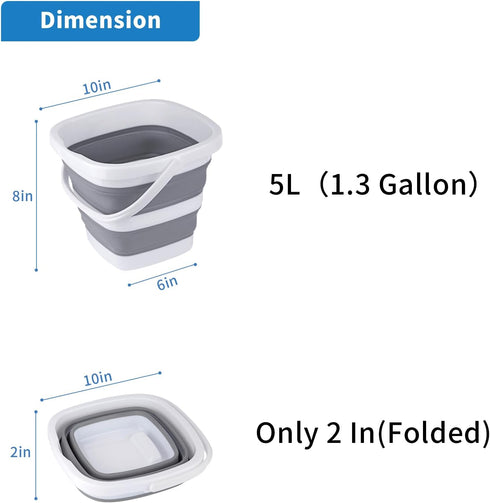 Collapsible Bucket, 5L 1.3Gallon Small Cleaning Mop Buckets for Household Outdoor Car Washing Tub Plastic Foldable Portable Camping Beach Sand Wat...