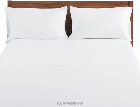 Weekender 200 Thread Count Hotel Pillowcases-Set of 2-Cotton Rich Blend-White-King, 2...