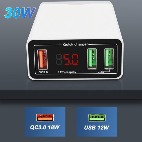 XMSJSIY Battery Clip 12V/24V/36V to USB 5V 2.4A/12V 2A Fast Charger DC Converter Power Adapter Buck Regulator Charger 30W QC 3.0 3-Port USB Plug w...