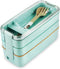 Iteryn Bento Box Lunch Box, 3-In-1 Compartment Lunch Containers - Wheat Straw, Leakproof Stackable Bento Lunch Box for Meal Prep...