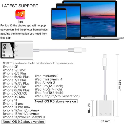 SD Card Reader for iPhone iPad,Micro SD Card Reader Memory Card Reader Plug and Play Trail Camera SD Card Adapter,Simultaneous Charging and Readin...