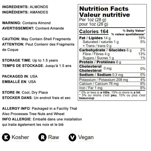 Food to Live California Almonds, 8 Ounces Supreme, Whole, Raw, Unsalted, Unroasted Nuts, Natural. Kosher, Vegan. Keto, Paleo, Low Sodium, Bulk. Gr...