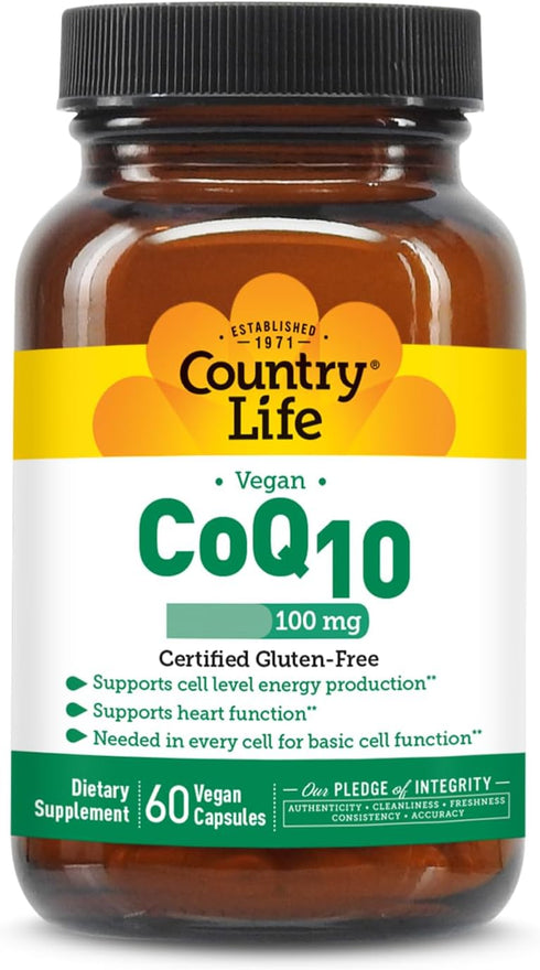 Country Life Simply CoQ10 100mg – Supports Heart Function & Cellular Energy, Vegan Softgels, Certified Gluten-Free, Non-GMO Supplement, 60 ct – Ca...