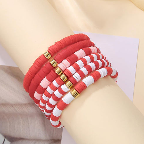 COLORFUL BLING 6Pcs/Set Bohemia Heishi Clay Surfer Bead Stretch Bracelets Vinyl Disc Polymer Stackable Layering Bracelet Set Preppy Summer Beach J...