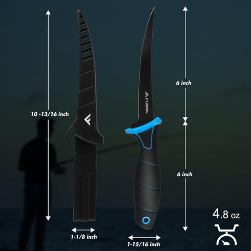 FLISSA Fish Fillet Knife, 6" Fishing Knife & Bait Knife with Protective Sheath, Non-Slip Handle, Belt Clip and Razor Sharp 8Cr13MoV Stainless-Stee...