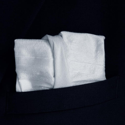 Deluxe White Glow Silk Dupioni Pocket Square 100% Silk - Full-Sized 17"x17"...