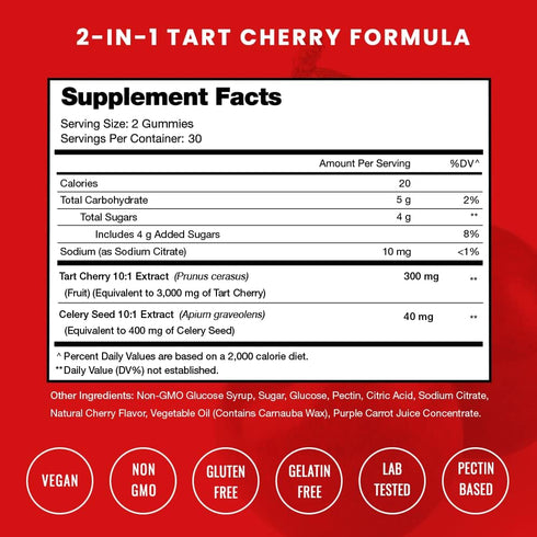 NutraChamps Tart Cherry Gummies - 3000mg Tart Cherry Extract with Celery Seed - Uric Acid Cleanse Supplement - Antioxidant, Joint Comfort, Flexibi...