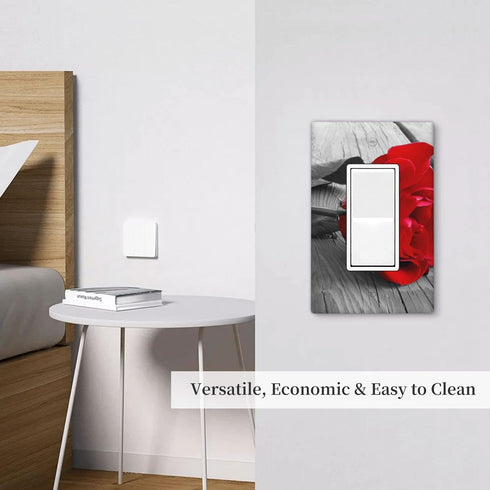 Red Rose Wall Plate 1 Gang Single Rocker Decorative Light Switch Cover Modern Abstract Switch Plate Cover for Bedroom Kitchen Decor Wooden Board G...