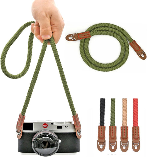 Camera Rope Strap 100cm Soft Cotton Camera Strap Vintage Neck Shoulder Belt Strap for Mirrorless and DSLR Camera. (Army Green)...
