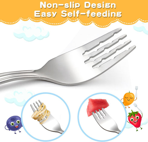 Toddler-Utensils-Kids-Silverware-Set, 8 PCS 18/10 Stainless Steel Toddler Forks and Spoons, Round Edges Children Cutlery Set with Dog & Cat Patter...