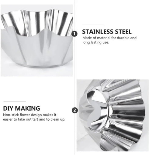 12 Pcs Stainless Steel Tart Pans - Non-Stick Flower Cookie Cutters Mold for Baking - Flower and Round Muffin Cups - Cupcake Mold for Kitchen...
