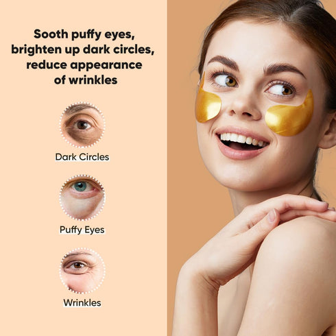 LE GUSHE Under Eye Mask & Under Eye Patches (20 Pairs) - Gold Eye Mask with Collagen & Amino Acid, Cooling Eye Care for Wrinkles, Puffy Eyes & Dar...