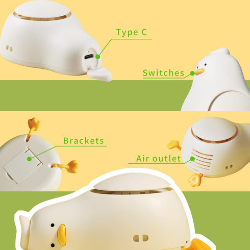 LIE-IN-PEACE DUCK Portable Neck Fan, Hanging Neck Fan with Adjustable Lanyard, USB Rechargeable 3 Wind Speed Personal Fan, Hands Free Bladeless Fa...