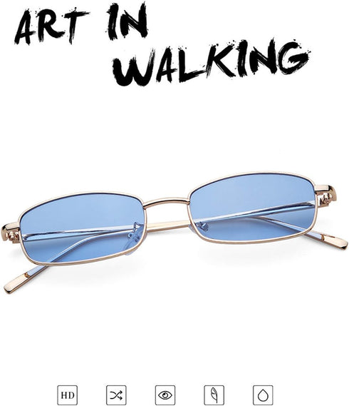 ADE WU Small Narrow Rectangle Sunglasses Womens Mens Retro Y2k 80s 90s UV400 Sunnies...