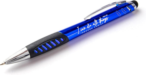 Light Up Scripture Pens With Bookmark - I Can Do All Things, Blue Ballpoint Pen w/ Stylus, LED Light & Black Ink, Bible Study Pens For Bible Journ...