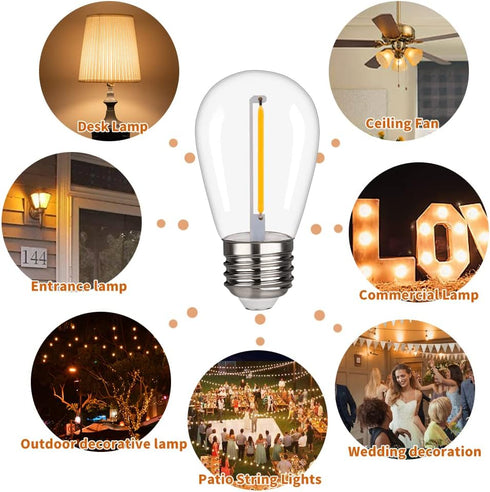 S14 Replacement LED Light Bulbs, Shatterproof & Waterproof 1W S14 LED Bulbs, Outdoor String Lights , E26 Base Patio Edison LED Light Bulbs, Warm W...
