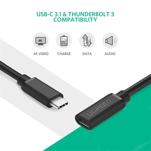 UGREEN USB Type C Extension Cable (10Gbps), USB 3.2 Type C Male to Female Fast Charging, Compatible with MacBook Pro iPad Pro Dell XPS Surface Swi...