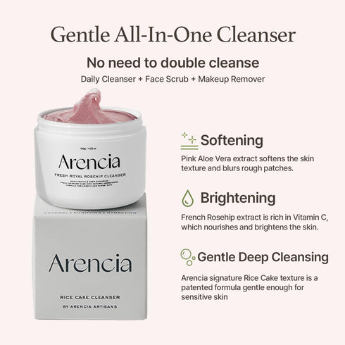 French Royal Rosehip Brightening Face Cleanser & Daily Scrub - Moisturizing, Exfoliating & Deep-Cleansing - Spa Quality, All Skin Types with Rice ...
