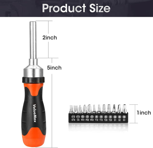 ValueMax 13-in-1 Multi-bit Ratcheting Screwdriver Set Tool All in One, Portable Multi-purpose Ratchet Screw-driver, Slotted/Philips/Torx/Square...