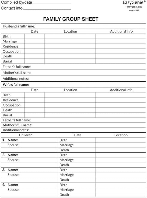 LARGE PRINT Two-Sided Family Group Sheets (30 Sheets) by EasyGenie | Archival-Quality Genealogy Forms To Fill In...