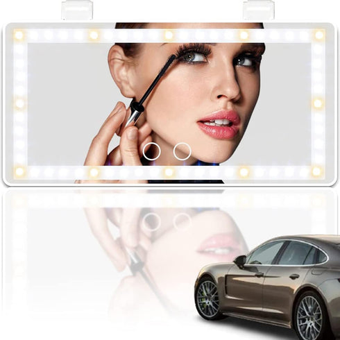 Car Mirror Vanity, Rechargeable Car Visor Mirror with LED Lights, Car Vanity Mirror with 3 Lights Modes, Sun Visor Mirror with Light, White...
