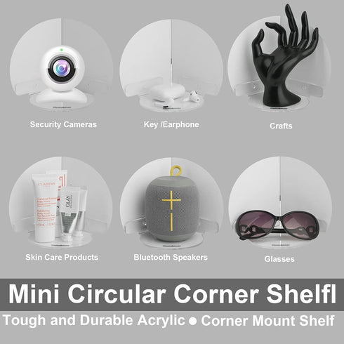 Acrylic Mini Circular Corner Shelf Mount for Security Cameras, Baby Monitors, Speakers, Plants & More, Universal Cam Holder, Easy to Install, Scre...