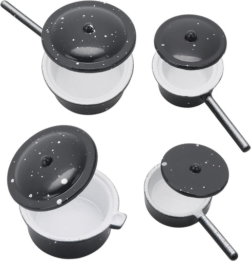 simarro 4Pcs Dollhouse Kitchen Cookware Set, Miniature Metal Pots and Pans Mini Dollhouse Decoration Accessories Party Supplies for Pretend Play M...